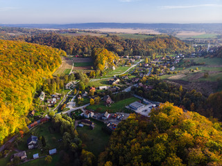 Trout Valley in Dubiu, Poland, Lesser Poland, autumn, alleys for residents and a river