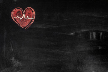 World heart day for concept design. Black background. chalk drawing