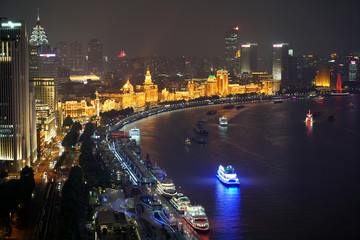 Obraz premium Shanghai The Bund aerial sunset cityscape at night China