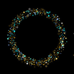 Gold, Blue stars, sprocket, shiny confetti. 