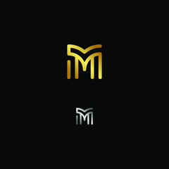 Minimal Creative Monogram Letter M Logo Design Vector with Gold an Silver colour