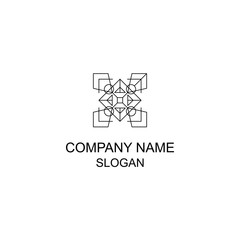 Abstract symmetric geometric logo, with basic shape.