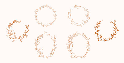 outline bundle flower and floral doodle hand drawn wedding invitation ornament vector illustration collection	