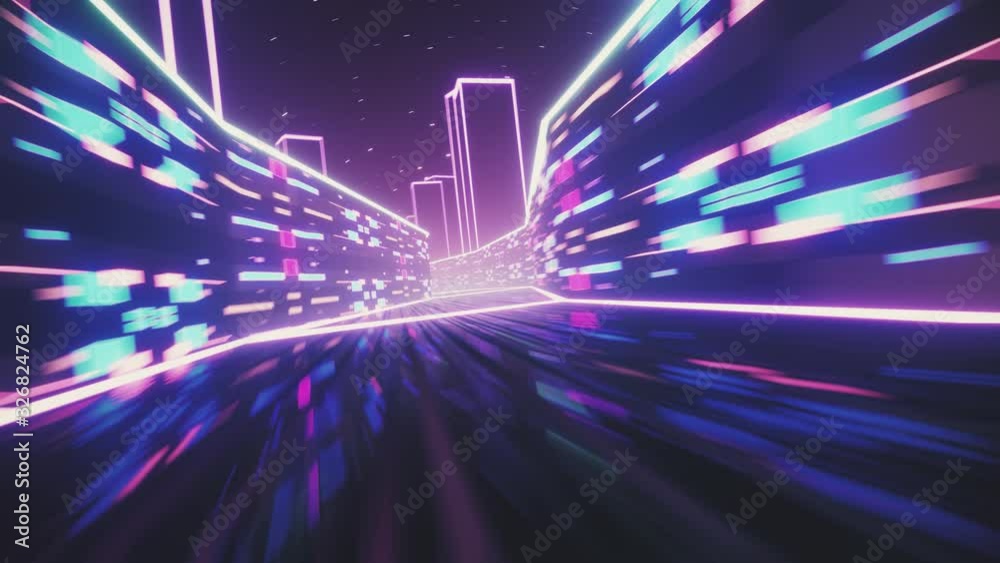 Wall mural 80s retro synthwave style 3d render animation loop