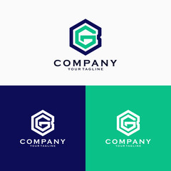 BG letter combined with hexagon logo design emblem vector illustration logo template