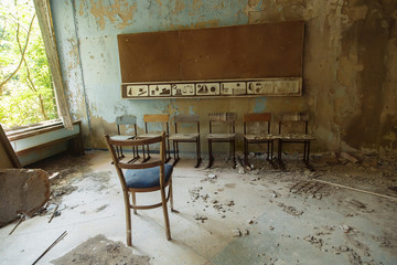 Abandoned school in ghost town Pripyat Chornobyl Zone