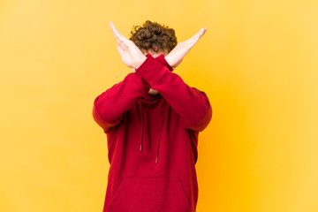  keeping two arms crossed, denial concept.