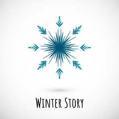 Fototapeta na wymiar Winter hand draw blue snowflake icon, vector doodle design.