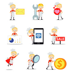 Set character of man as a professional baker in town.