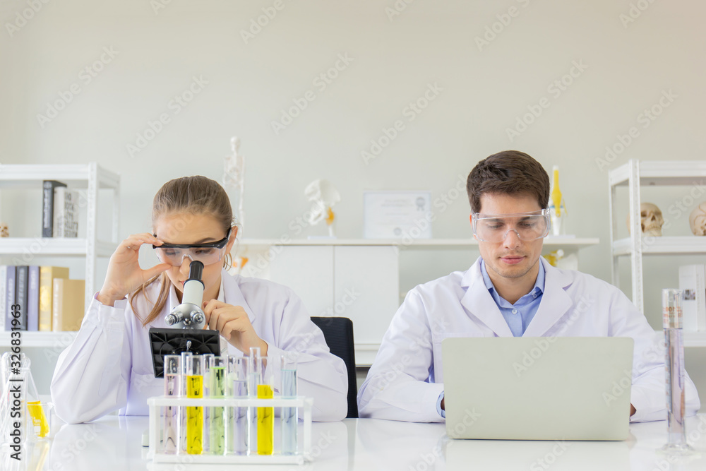 Poster concept of a healthcare researcher, a researcher working in a life science lab, a young research sci