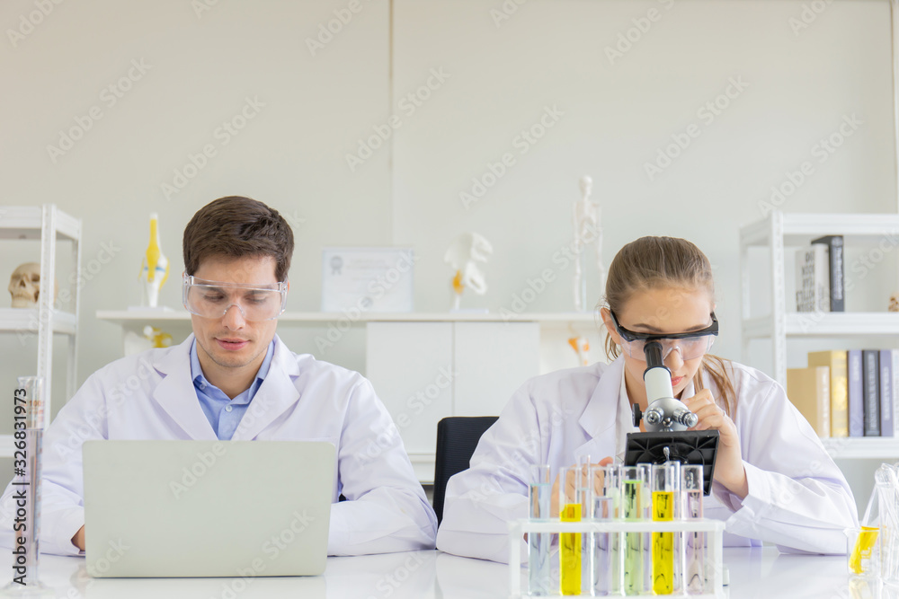Aufkleber concept of a healthcare researcher, a researcher working in a life science lab, a young research sci