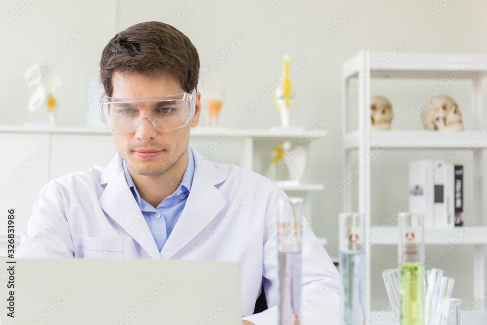 Poster the concept of health care researchers working in biological science laboratories the young male res