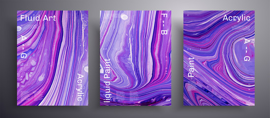 Abstract vector poster, texture pack of fluid art covers. Trendy background that applicable for design cover, invitation, flyer and etc. Blue, purple and white creative iridescent artwork