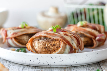 Baked mushrooms stuffed with cheese and pine nuts