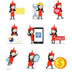 Set character of women in ketchup bottle costume to promote a new product.