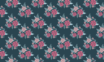 Beautiful pink rose flower for spring, with leaf and floral pattern background.