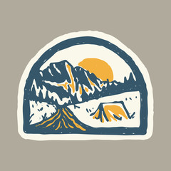 Camp nature mountain line badge patch pin graphic illustration vector art t-shirt design