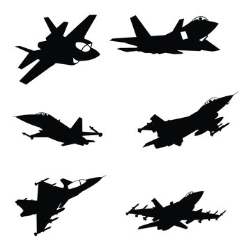 Set of military aircraft fighter silhouette