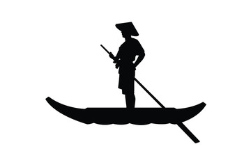 Asia man on rowboat silhouette vector