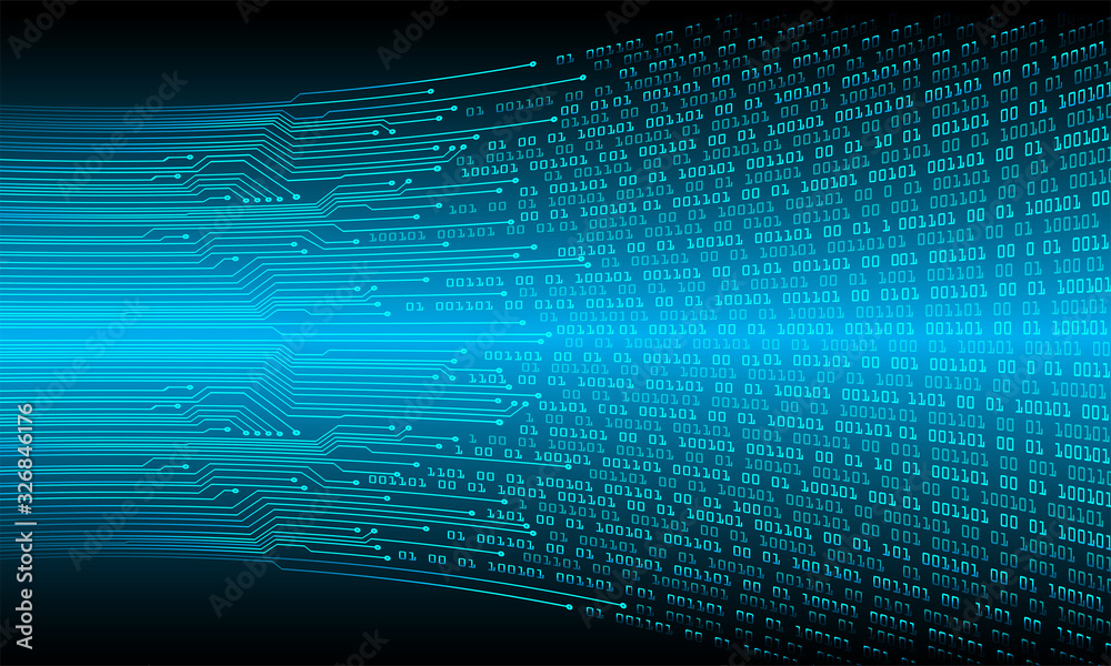 Wall mural blue cyber binary circuit future technology concept background