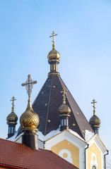 Fototapeta na wymiar Crosses of the Orthodox Church on a frosty winter morning.