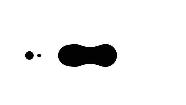 Messed morphing balls animation. Digital motion design. Filled circles movement. Animated white background with black round shapes. 