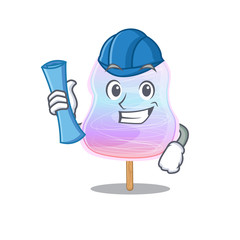 A success of rainbow cotton candy Architect having blue prints and blue helmet