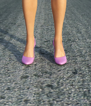 Woman's legs in pink shoe,3d rendering