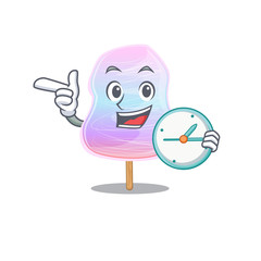 cartoon character concept rainbow cotton candy having clock