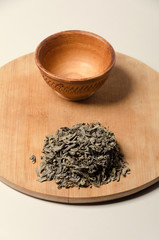 Green tea. Natural leaf of Chinese tea. Antioxidant and ingredient for healthy life.