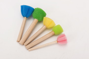 Toys made from children's sponges that can play in the bathtub are on a white background