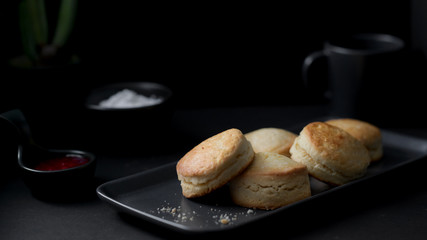 Cropped shot of Scones with strawberry jam and clotted cream