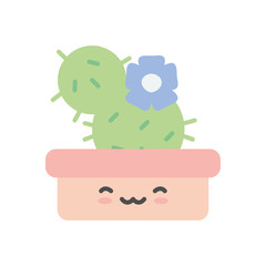 Isolated kawaii cactus with flower inside pot flat style icon vector design
