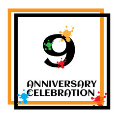 9 anniversary logo vector template. Design for banner, greeting cards or print