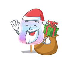Santa rainbow cotton candy Cartoon character design having box of gifts