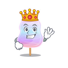 A cartoon mascot design of rainbow cotton candy performed as a King on the stage