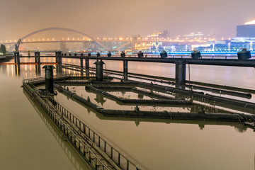 Fototapeta na wymiar Night view of Lupu Bridge in Shanghai, China
