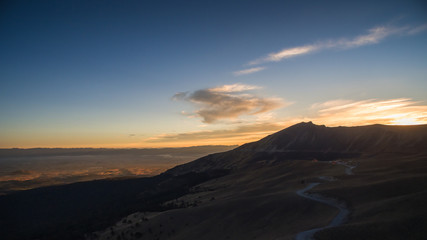 Aerial view of the sunrise in the Nevado de Toluca