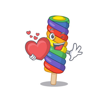 Romantic rainbow ice cream cartoon picture holding a heart