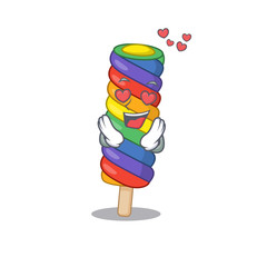 Romantic falling in love rainbow ice cream cartoon character concept