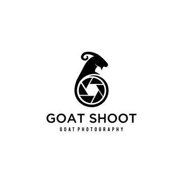 Creative illustration goat logo with lens photography icon design vector
