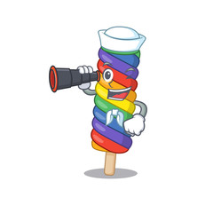 A picture of rainbow ice cream working as a Sailor with binocular