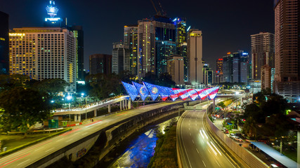 Kuala Lumpur, Malaysia - February 22, 2020 : Aerial drone view of newly opened pedestrian bridge...