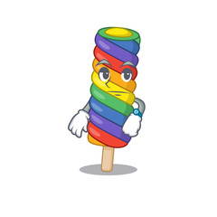 cartoon character design of rainbow ice cream on a waiting gesture