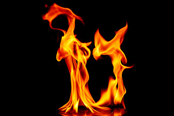 Fire flames on black background