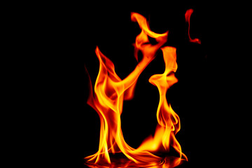 Fire flames on black background