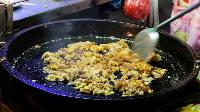 Asian Street Food Cooking On A Hot Pan