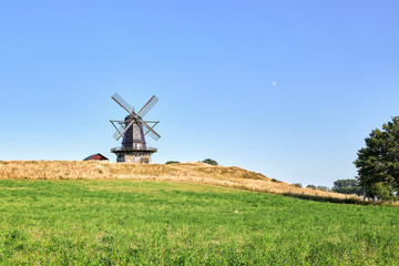 Old wind mill on the countryside of Hoganas in south Sweden.