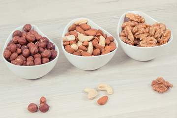 Various nuts and almonds, healthy nutrition and lifestyle