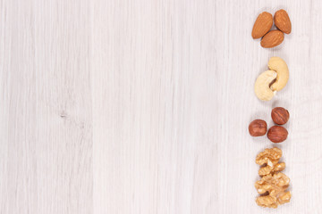Various nuts and almonds containing healthy natural vitamins and minerals, nutritious eating